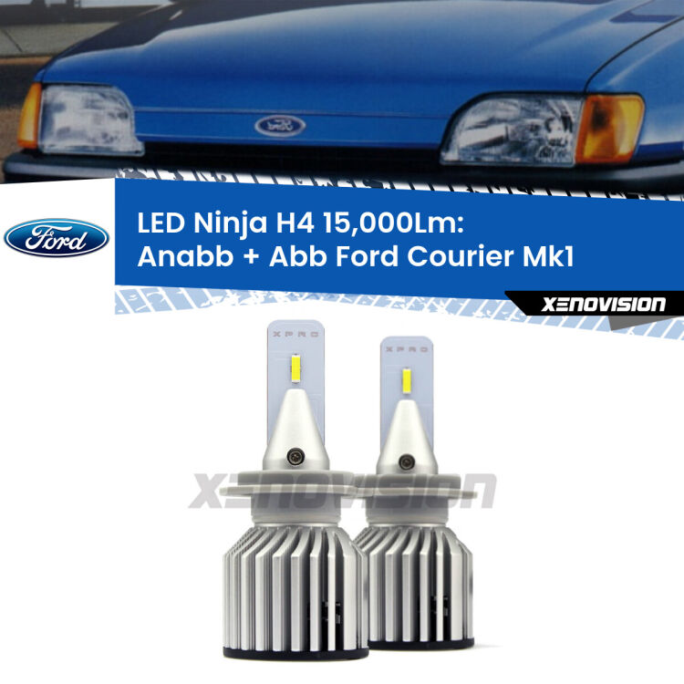 <strong>Kit anabbaglianti + abbaglianti LED per Ford Courier</strong> Mk1 1991 - 1995. Lampade <strong>H4</strong> Canbus da 15.000Lumen di luminosità modello Ninja Xenovision.
