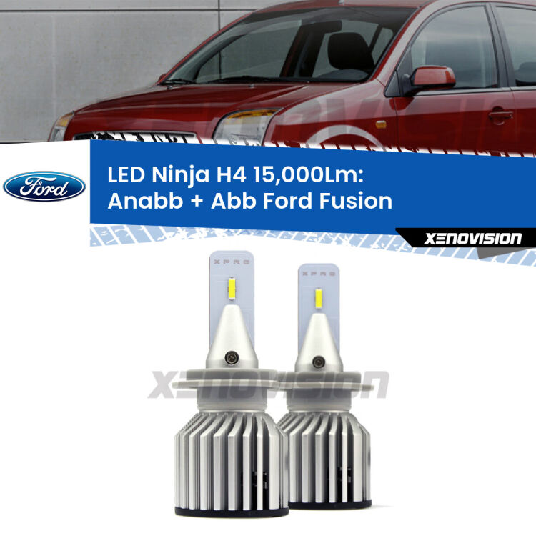 <strong>Kit anabbaglianti + abbaglianti LED per Ford Fusion</strong>  2002 - 2012. Lampade <strong>H4</strong> Canbus da 15.000Lumen di luminosità modello Ninja Xenovision.