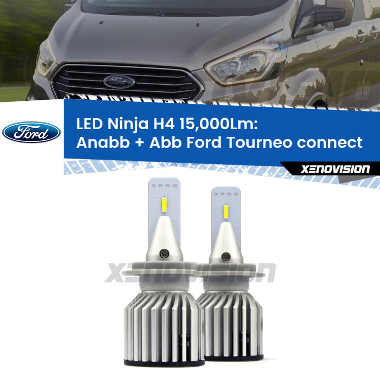 <strong>Kit anabbaglianti + abbaglianti LED per Ford Tourneo connect</strong>  2002 - 2013. Lampade <strong>H4</strong> Canbus da 15.000Lumen di luminosità modello Ninja Xenovision.