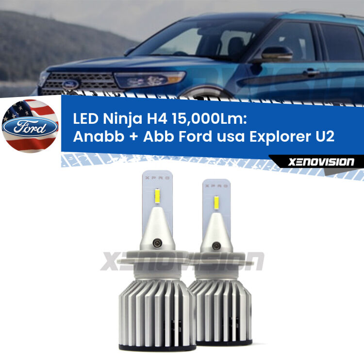 <strong>Kit anabbaglianti + abbaglianti LED per Ford usa Explorer</strong> U2 1995 - 2001. Lampade <strong>H4</strong> Canbus da 15.000Lumen di luminosità modello Ninja Xenovision.