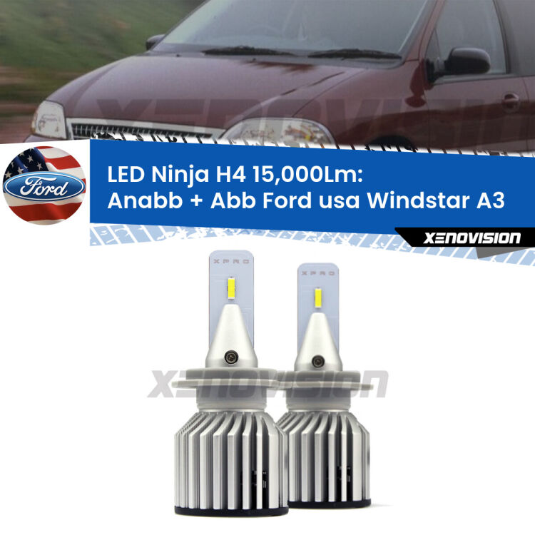 <strong>Kit anabbaglianti + abbaglianti LED per Ford usa Windstar</strong> A3 1995 - 2000. Lampade <strong>H4</strong> Canbus da 15.000Lumen di luminosità modello Ninja Xenovision.