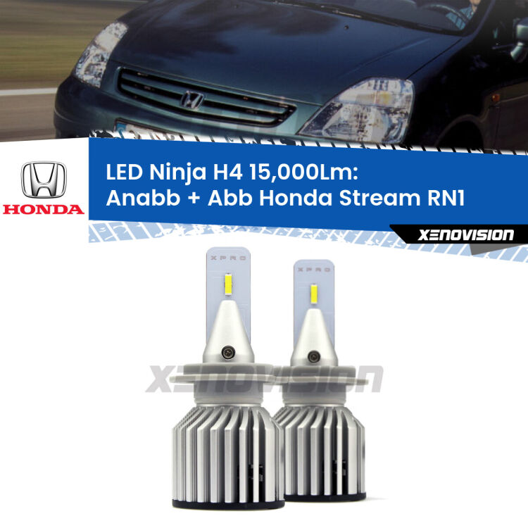 <strong>Kit anabbaglianti + abbaglianti LED per Honda Stream</strong> RN1 2001 - 2006. Lampade <strong>H4</strong> Canbus da 15.000Lumen di luminosità modello Ninja Xenovision.