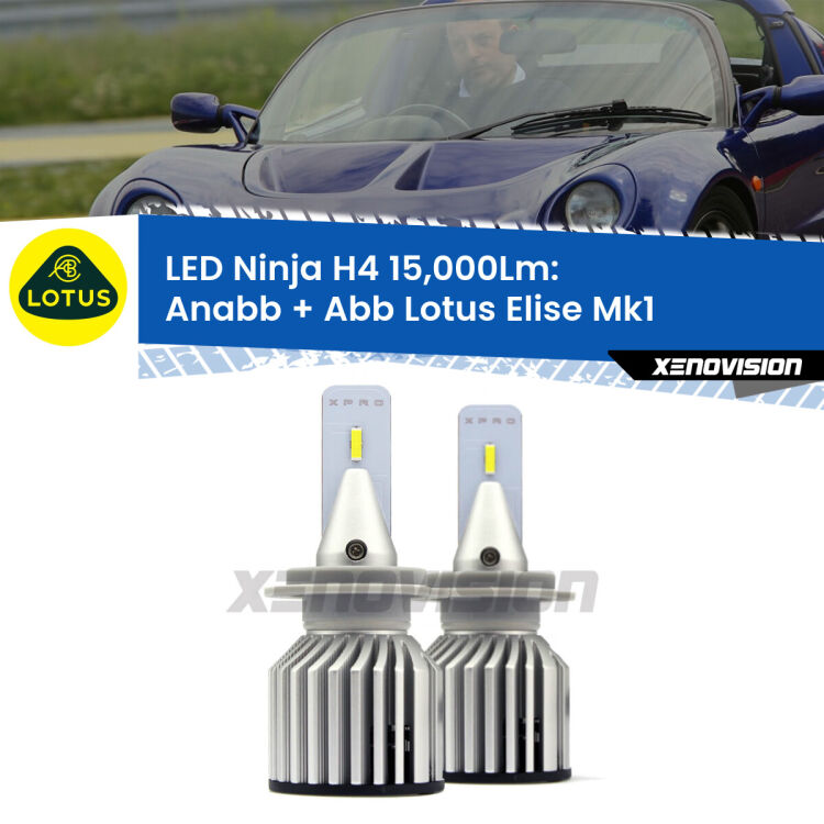 <strong>Kit anabbaglianti + abbaglianti LED per Lotus Elise</strong> Mk1 1996 - 2009. Lampade <strong>H4</strong> Canbus da 15.000Lumen di luminosità modello Ninja Xenovision.