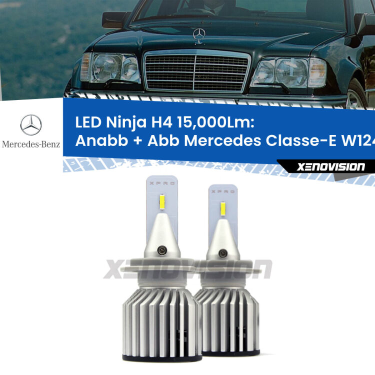 <strong>Kit anabbaglianti + abbaglianti LED per Mercedes Classe-E</strong> W124 1993 - 1995. Lampade <strong>H4</strong> Canbus da 15.000Lumen di luminosità modello Ninja Xenovision.