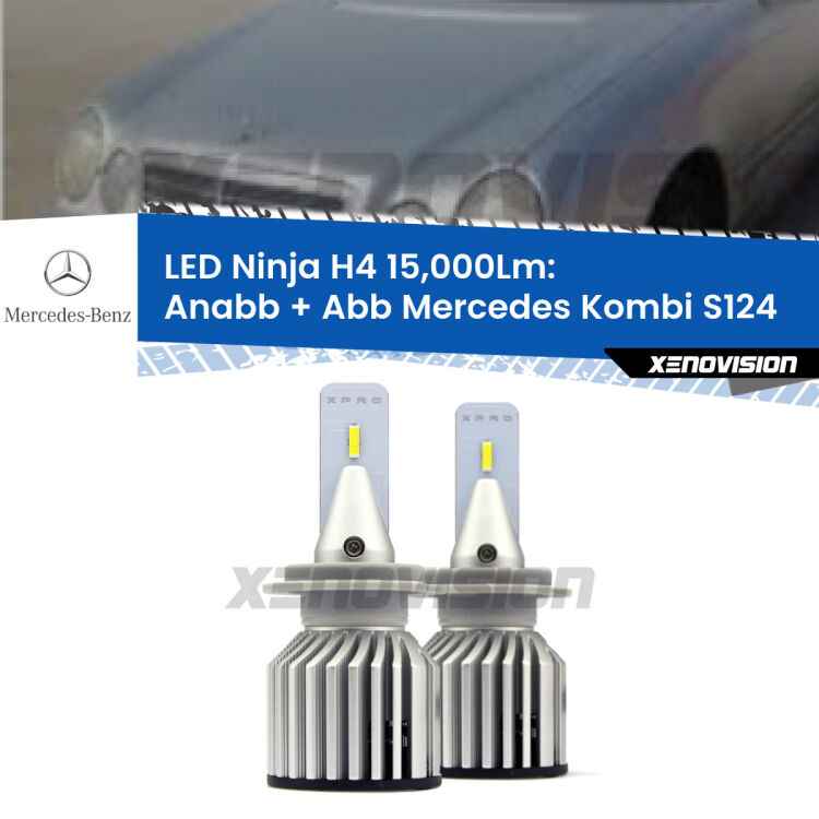 <strong>Kit anabbaglianti + abbaglianti LED per Mercedes Kombi</strong> S124 1985 - 1993. Lampade <strong>H4</strong> Canbus da 15.000Lumen di luminosità modello Ninja Xenovision.