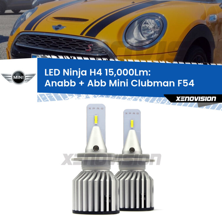 <strong>Kit anabbaglianti + abbaglianti LED per Mini Clubman</strong> F54 2014 - 2019. Lampade <strong>H4</strong> Canbus da 15.000Lumen di luminosità modello Ninja Xenovision.