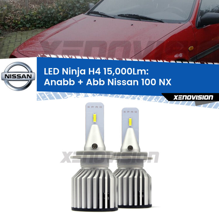 <strong>Kit anabbaglianti + abbaglianti LED per Nissan 100 NX</strong>  1990 - 1994. Lampade <strong>H4</strong> Canbus da 15.000Lumen di luminosità modello Ninja Xenovision.