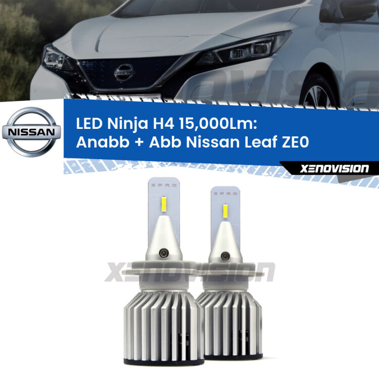 <strong>Kit anabbaglianti + abbaglianti LED per Nissan Leaf</strong> ZE0 2010 - 2016. Lampade <strong>H4</strong> Canbus da 15.000Lumen di luminosità modello Ninja Xenovision.