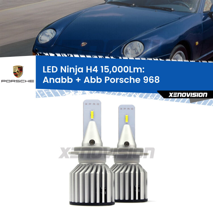 <strong>Kit anabbaglianti + abbaglianti LED per Porsche 968</strong>  1991 - 1995. Lampade <strong>H4</strong> Canbus da 15.000Lumen di luminosità modello Ninja Xenovision.