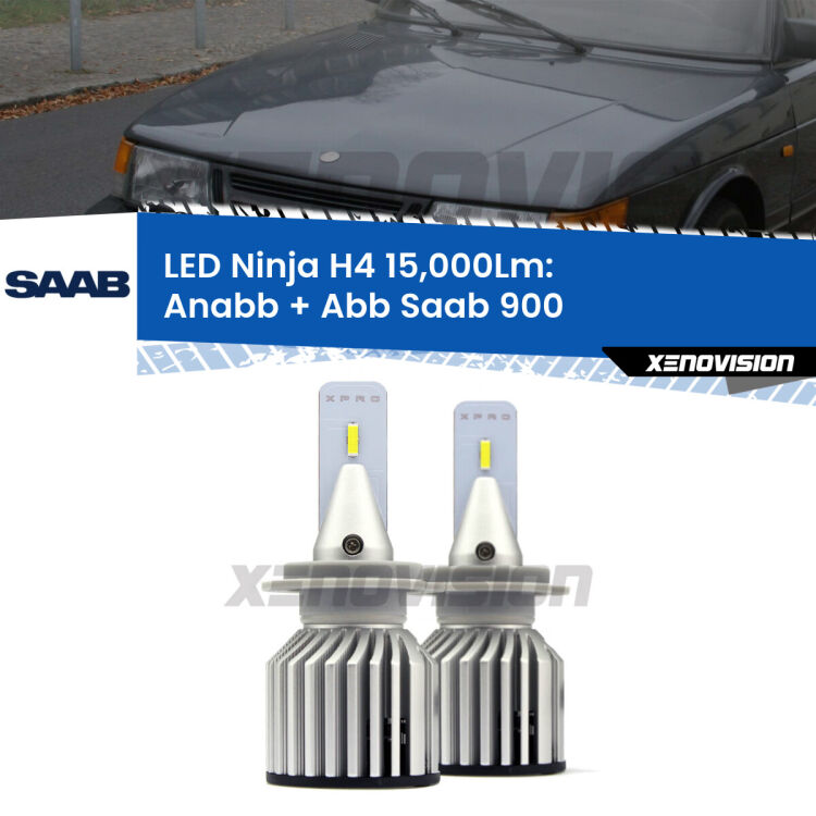 <strong>Kit anabbaglianti + abbaglianti LED per Saab 900</strong>  1993 - 1998. Lampade <strong>H4</strong> Canbus da 15.000Lumen di luminosità modello Ninja Xenovision.