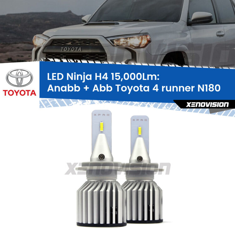 <strong>Kit anabbaglianti + abbaglianti LED per Toyota 4 runner</strong> N180 1995 - 2002. Lampade <strong>H4</strong> Canbus da 15.000Lumen di luminosità modello Ninja Xenovision.