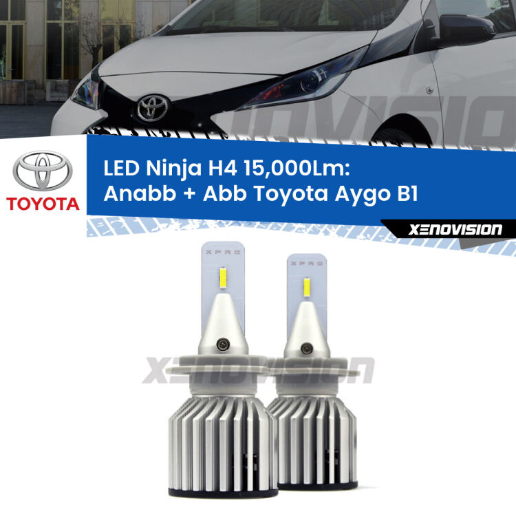 <strong>Kit anabbaglianti + abbaglianti LED per Toyota Aygo</strong> B1 2005 - 2014. Lampade <strong>H4</strong> Canbus da 15.000Lumen di luminosità modello Ninja Xenovision.
