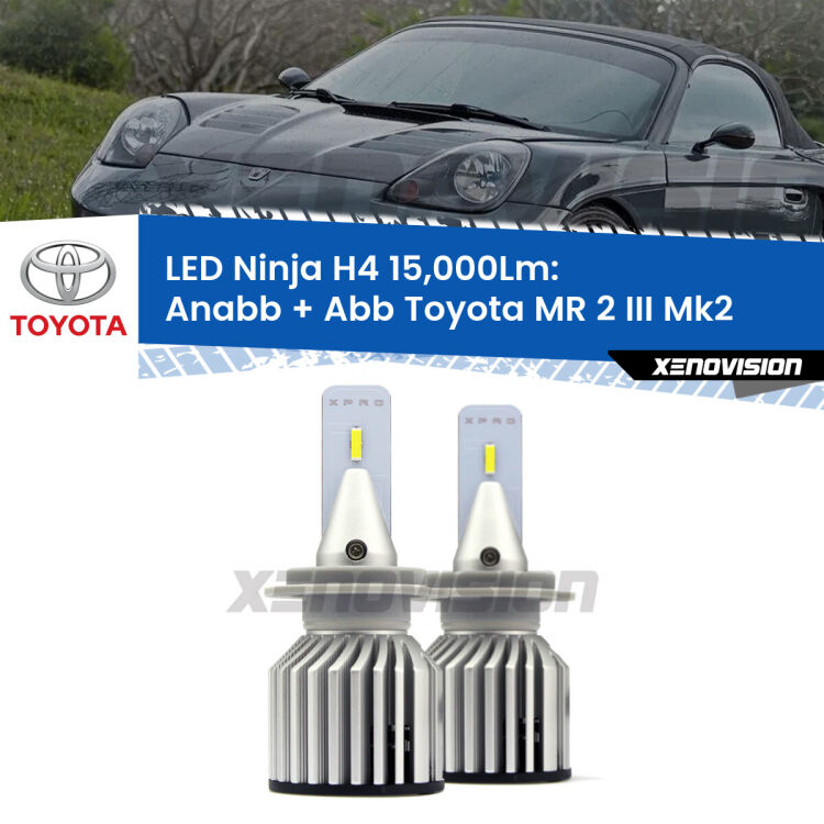 <strong>Kit anabbaglianti + abbaglianti LED per Toyota MR 2 III</strong> Mk2 1999 - 2002. Lampade <strong>H4</strong> Canbus da 15.000Lumen di luminosità modello Ninja Xenovision.