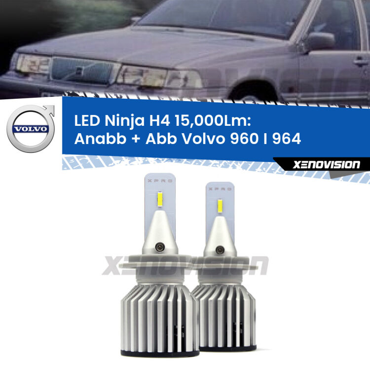 <strong>Kit anabbaglianti + abbaglianti LED per Volvo 960 I</strong> 964 1990 - 1994. Lampade <strong>H4</strong> Canbus da 15.000Lumen di luminosità modello Ninja Xenovision.
