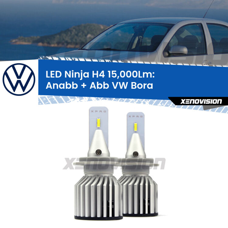 <strong>Kit anabbaglianti + abbaglianti LED per VW Bora</strong>  1999 - 2006. Lampade <strong>H4</strong> Canbus da 15.000Lumen di luminosità modello Ninja Xenovision.