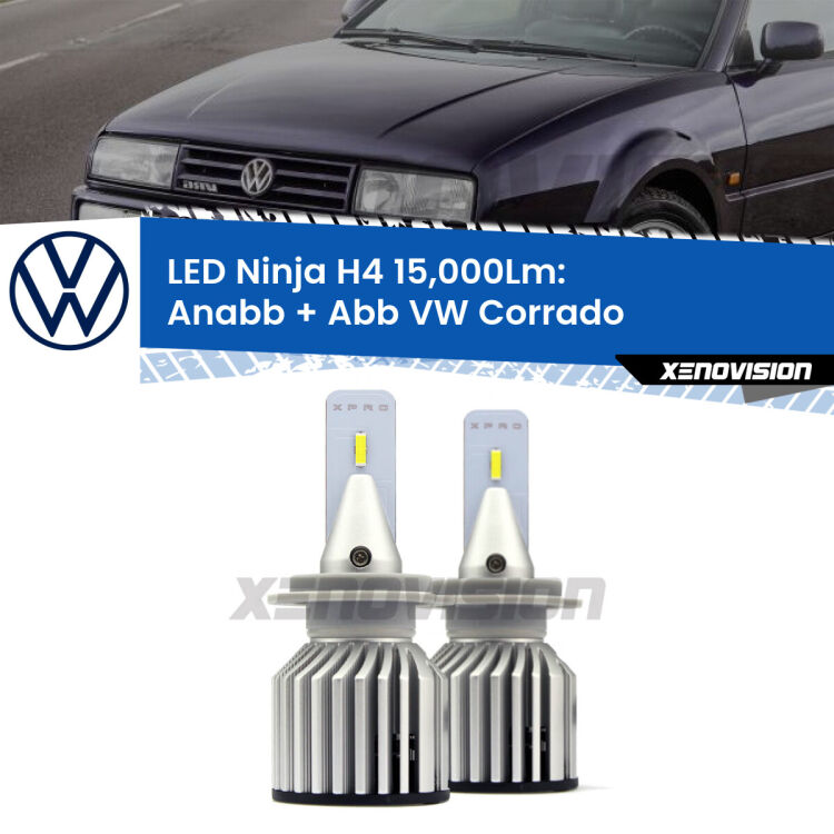 <strong>Kit anabbaglianti + abbaglianti LED per VW Corrado</strong>  1988 - 1995. Lampade <strong>H4</strong> Canbus da 15.000Lumen di luminosità modello Ninja Xenovision.