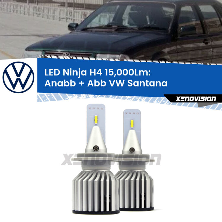<strong>Kit anabbaglianti + abbaglianti LED per VW Santana</strong>  1995 - 2012. Lampade <strong>H4</strong> Canbus da 15.000Lumen di luminosità modello Ninja Xenovision.