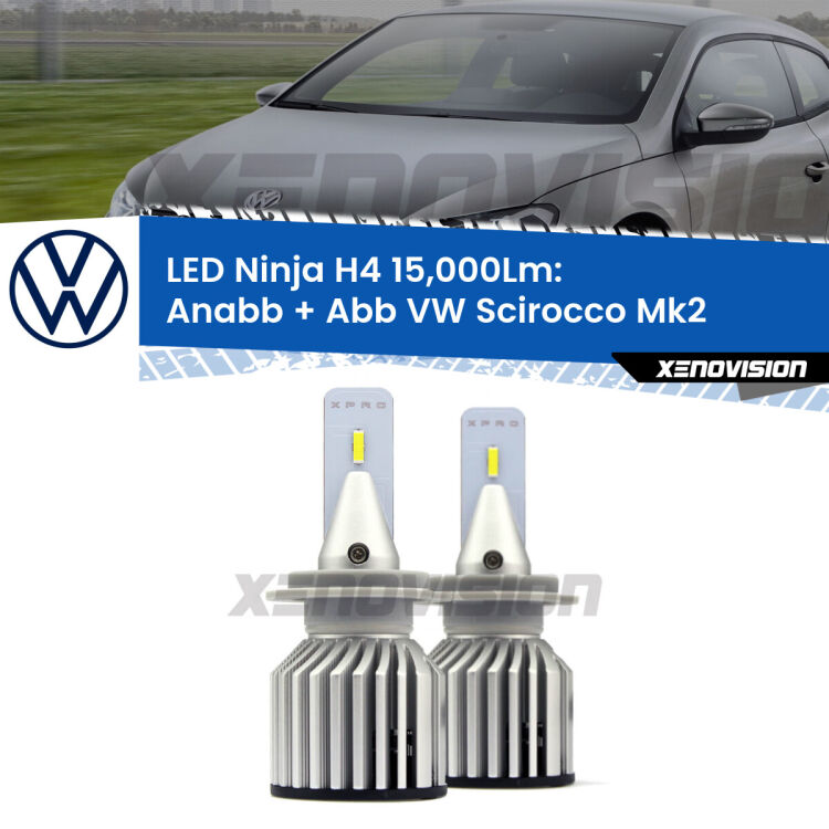 <strong>Kit anabbaglianti + abbaglianti LED per VW Scirocco</strong> Mk2 1980 - 1992. Lampade <strong>H4</strong> Canbus da 15.000Lumen di luminosità modello Ninja Xenovision.