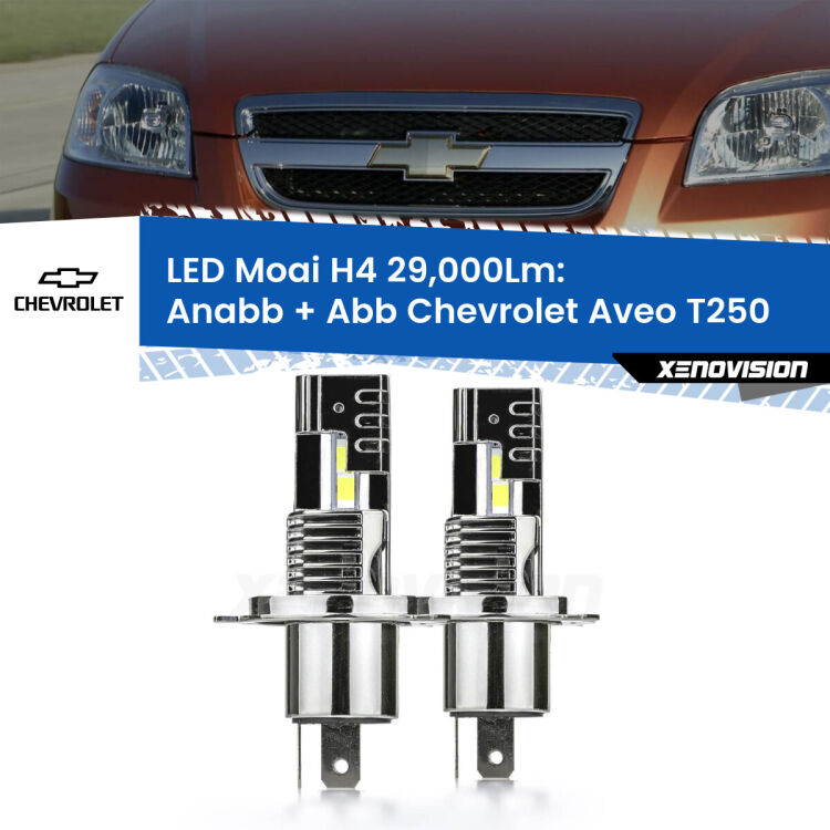 Anabbaglianti LED H4 29,000Lm per Chevrolet Aveo T250 2005 - 2011 <strong>Kit Anabbaglianti LED per Chevrolet Aveo</strong> T250 2005 - 2011</strong>: 29.000Lumen, canbus, fatti per durare. Qualità Massima Garantita.