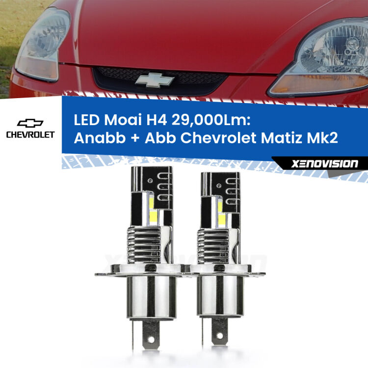 Anabbaglianti LED H4 29,000Lm per Chevrolet Matiz Mk2 2005 - 2011 <strong>Kit Anabbaglianti LED per Chevrolet Matiz</strong> Mk2 2005 - 2011</strong>: 29.000Lumen, canbus, fatti per durare. Qualità Massima Garantita.