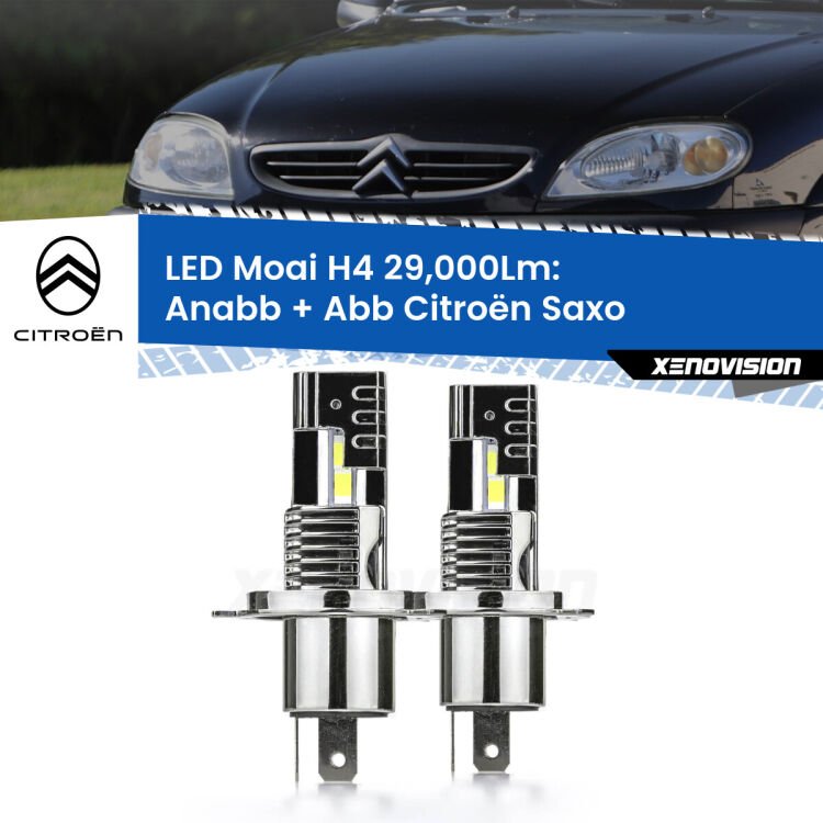Anabbaglianti LED H4 29,000Lm per Citroën Saxo  1996 - 2004 <strong>Kit Anabbaglianti LED per Citroën Saxo</strong>  1996 - 2004</strong>: 29.000Lumen, canbus, fatti per durare. Qualità Massima Garantita.