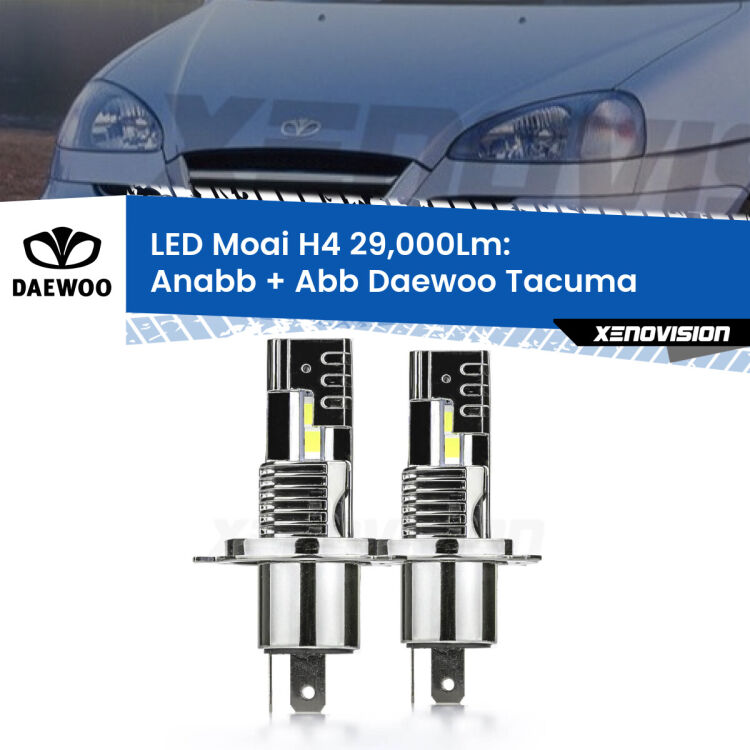 0 Anabbaglianti LED H4 29,000Lm per Daewoo Tacuma 2000 - 2005 <strong>Kit Anabbaglianti LED per Daewoo Tacuma</strong> 2000 - 2005</strong>: 29.000Lumen, canbus, fatti per durare. Qualità Massima Garantita.