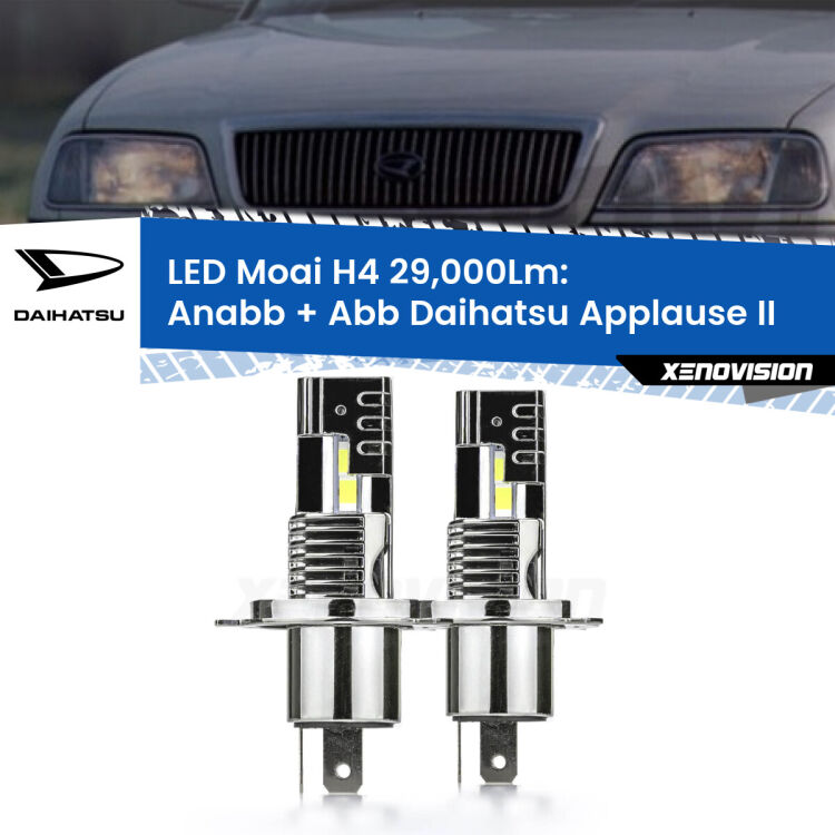 Anabbaglianti LED H4 29,000Lm per Daihatsu Applause II 1997 - 2000 <strong>Kit Anabbaglianti LED per Daihatsu Applause</strong> II 1997 - 2000</strong>: 29.000Lumen, canbus, fatti per durare. Qualità Massima Garantita.