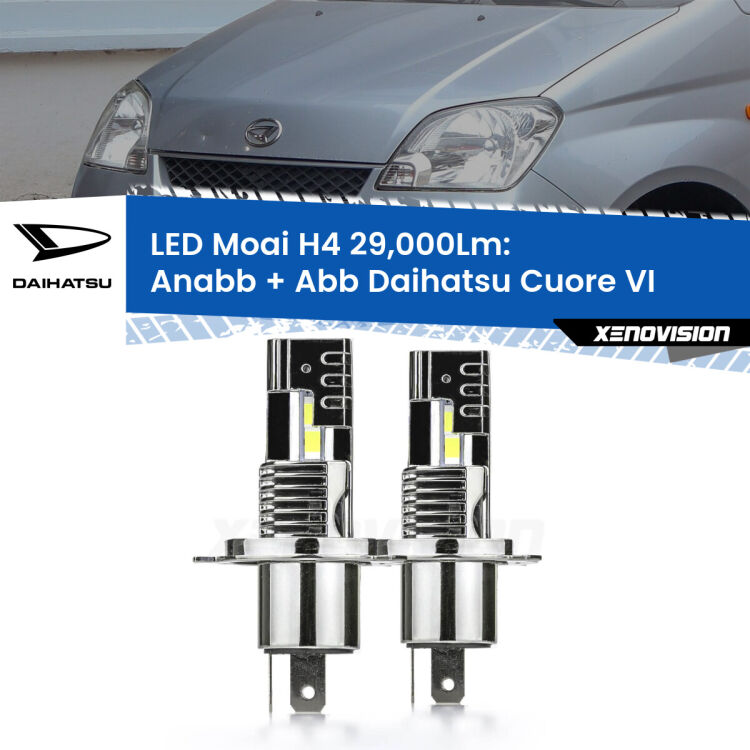 Anabbaglianti LED H4 29,000Lm per Daihatsu Cuore VI  2003 - 2007 <strong>Kit Anabbaglianti LED per Daihatsu Cuore VI</strong>  2003 - 2007</strong>: 29.000Lumen, canbus, fatti per durare. Qualità Massima Garantita.
