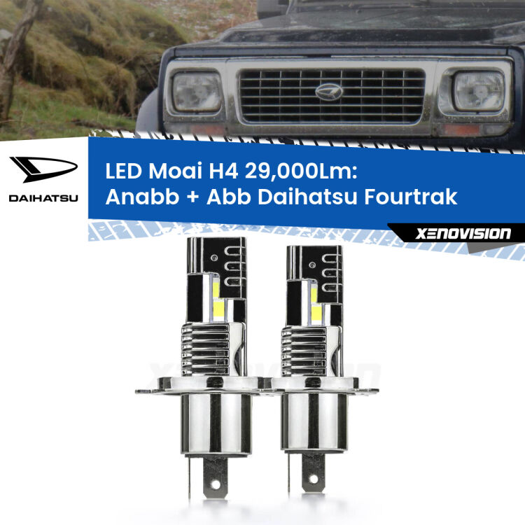 0 Anabbaglianti LED H4 29,000Lm per Daihatsu Fourtrak 1985 - 1998 <strong>Kit Anabbaglianti LED per Daihatsu Fourtrak</strong> 1985 - 1998</strong>: 29.000Lumen, canbus, fatti per durare. Qualità Massima Garantita.