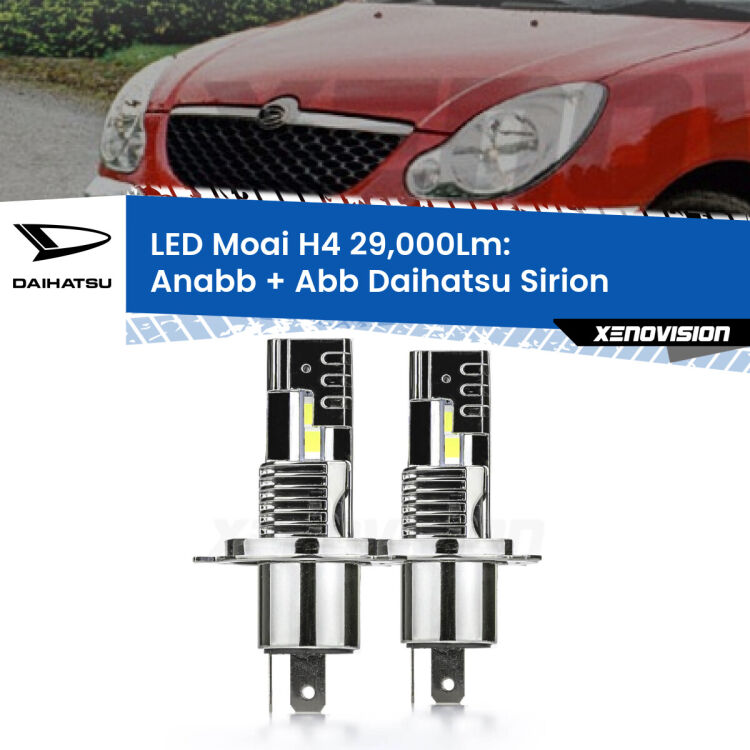 0 Anabbaglianti LED H4 29,000Lm per Daihatsu Sirion 2005 - 2008 <strong>Kit Anabbaglianti LED per Daihatsu Sirion</strong> 2005 - 2008</strong>: 29.000Lumen, canbus, fatti per durare. Qualità Massima Garantita.