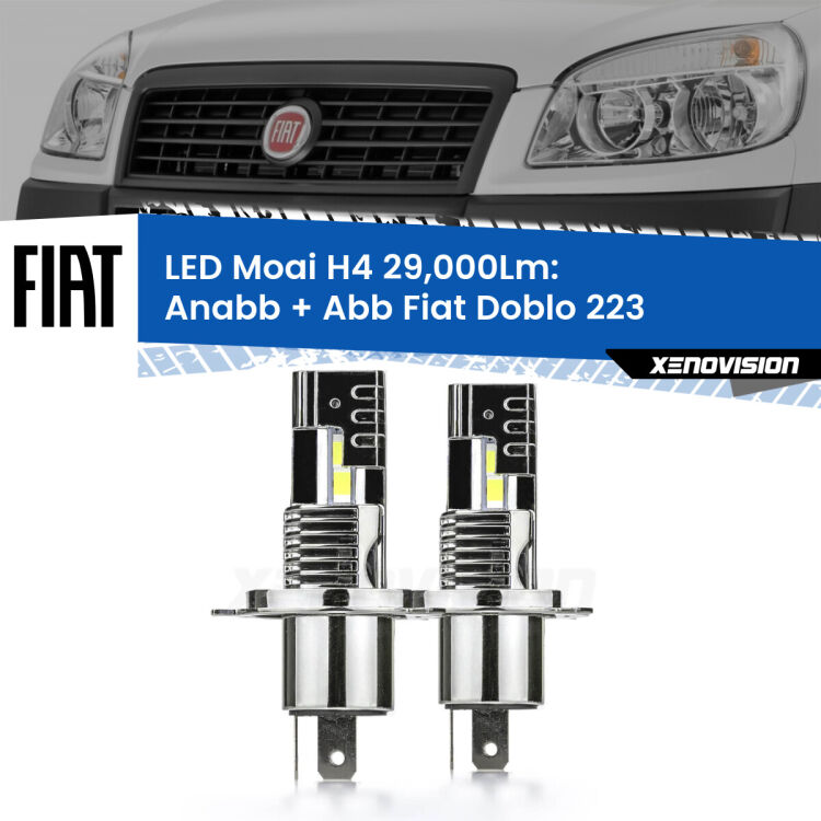 Anabbaglianti LED H4 29,000Lm per Fiat Doblo 223 2000 - 2010 <strong>Kit Anabbaglianti LED per Fiat Doblo</strong> 223 2000 - 2010</strong>: 29.000Lumen, canbus, fatti per durare. Qualità Massima Garantita.