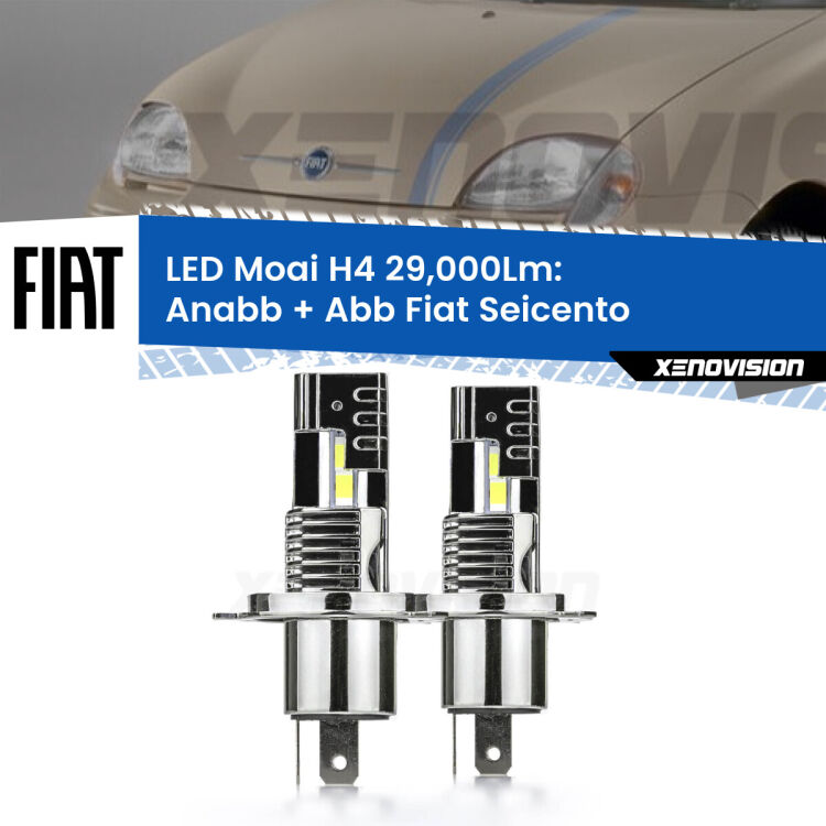 0 Anabbaglianti LED H4 29,000Lm per Fiat Seicento 1998 - 2010 <strong>Kit Anabbaglianti LED per Fiat Seicento</strong> 1998 - 2010</strong>: 29.000Lumen, canbus, fatti per durare. Qualità Massima Garantita.
