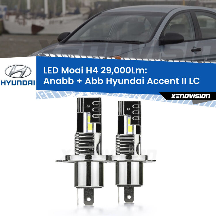 Anabbaglianti LED H4 29,000Lm per Hyundai Accent II LC 2000 - 2005 <strong>Kit Anabbaglianti LED per Hyundai Accent II</strong> LC 2000 - 2005</strong>: 29.000Lumen, canbus, fatti per durare. Qualità Massima Garantita.