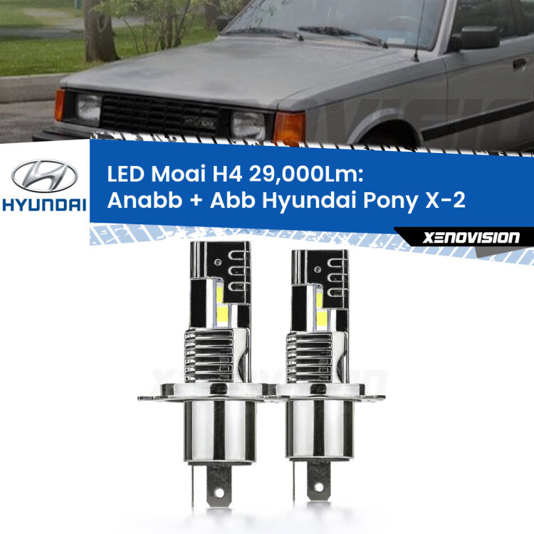 Anabbaglianti LED H4 29,000Lm per Hyundai Pony X-2 1989 - 1995 <strong>Kit Anabbaglianti LED per Hyundai Pony</strong> X-2 1989 - 1995</strong>: 29.000Lumen, canbus, fatti per durare. Qualità Massima Garantita.