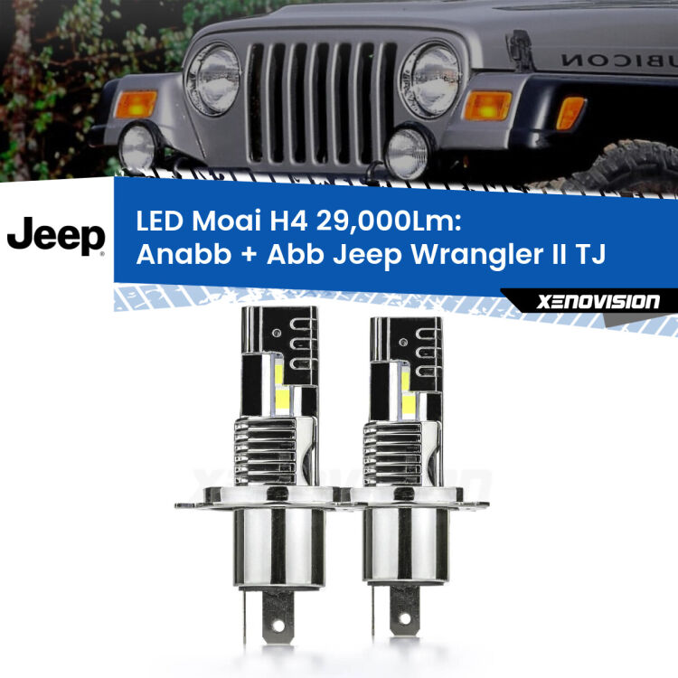 Anabbaglianti LED H4 29,000Lm per Jeep Wrangler II TJ 1996 - 2005 <strong>Kit Anabbaglianti LED per Jeep Wrangler II</strong> TJ 1996 - 2005</strong>: 29.000Lumen, canbus, fatti per durare. Qualità Massima Garantita.