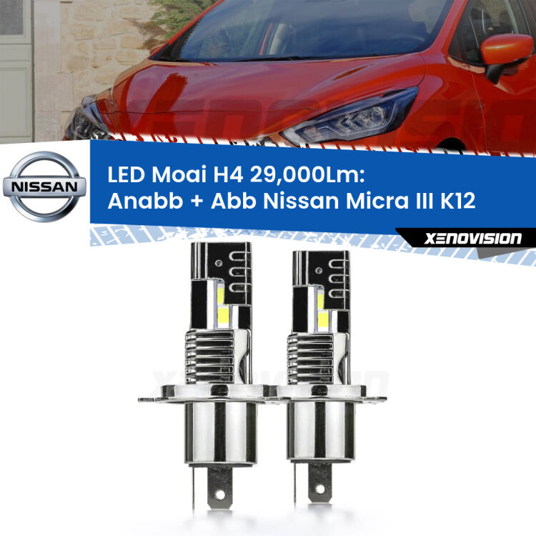 Anabbaglianti LED H4 29,000Lm per Nissan Micra III K12 2002 - 2010 <strong>Kit Anabbaglianti LED per Nissan Micra III</strong> K12 2002 - 2010</strong>: 29.000Lumen, canbus, fatti per durare. Qualità Massima Garantita.