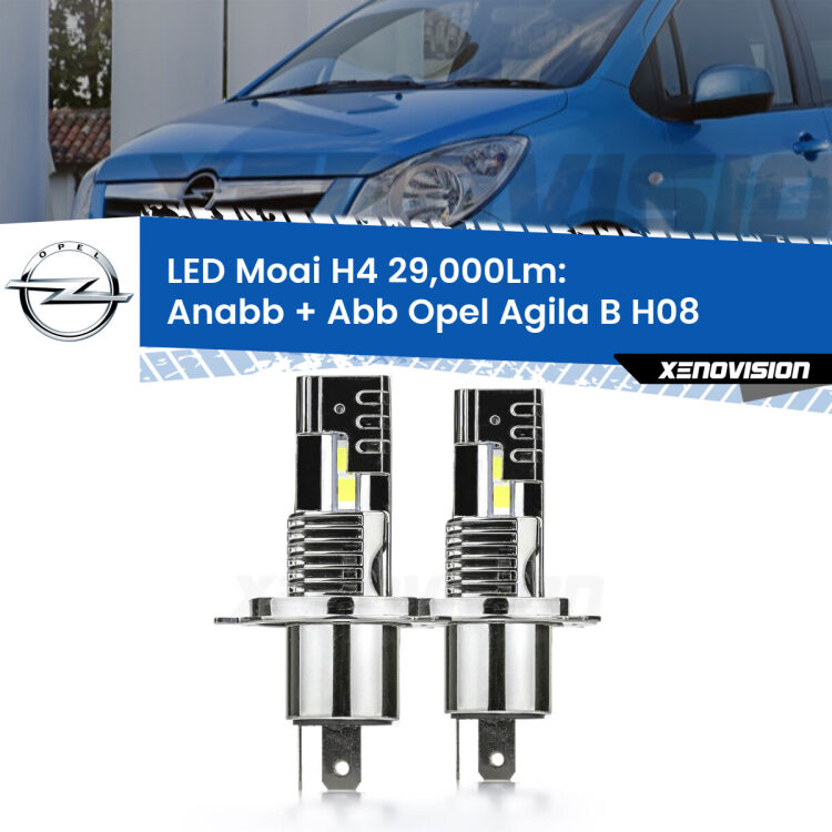 Anabbaglianti LED H4 29,000Lm per Opel Agila B H08 2008 - 2014 <strong>Kit Anabbaglianti LED per Opel Agila B</strong> H08 2008 - 2014</strong>: 29.000Lumen, canbus, fatti per durare. Qualità Massima Garantita.
