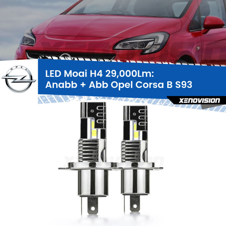 Anabbaglianti LED H4 29,000Lm per Opel Corsa B S93 1993 - 2000 <strong>Kit Anabbaglianti LED per Opel Corsa B</strong> S93 1993 - 2000</strong>: 29.000Lumen, canbus, fatti per durare. Qualità Massima Garantita.
