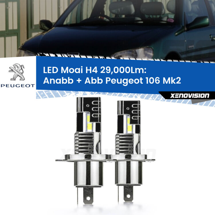 0 Anabbaglianti LED H4 29,000Lm per Peugeot 106 Mk2 1996 - 2004 <strong>Kit Anabbaglianti LED per Peugeot 106</strong> Mk2 1996 - 2004</strong>: 29.000Lumen, canbus, fatti per durare. Qualità Massima Garantita.