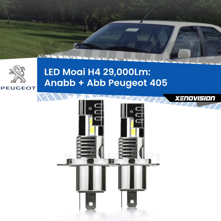 0 Anabbaglianti LED H4 29,000Lm per Peugeot 405 1987 - 1997 <strong>Kit Anabbaglianti LED per Peugeot 405</strong> 1987 - 1997</strong>: 29.000Lumen, canbus, fatti per durare. Qualità Massima Garantita.