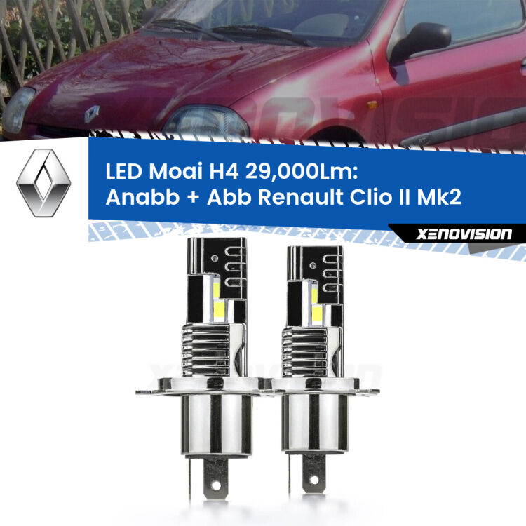 Anabbaglianti LED H4 29,000Lm per Renault Clio II Mk2 a parabola singola <strong>Kit Anabbaglianti LED per Renault Clio II</strong> Mk2 a parabola singola</strong>: 29.000Lumen, canbus, fatti per durare. Qualità Massima Garantita.