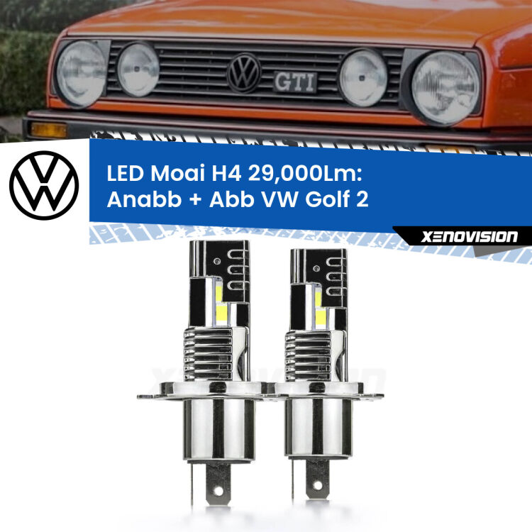 Anabbaglianti LED H4 29,000Lm per VW Golf 2  1983 - 1990 <strong>Kit Anabbaglianti LED per VW Golf 2</strong>  1983 - 1990</strong>: 29.000Lumen, canbus, fatti per durare. Qualità Massima Garantita.