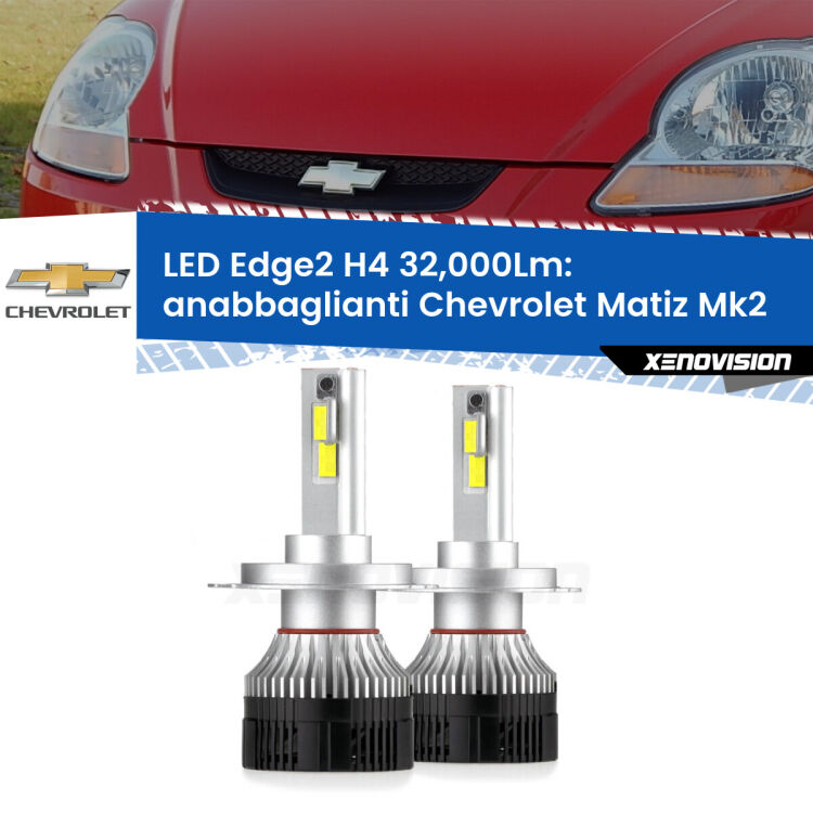 <p><strong>Kit anabbaglianti LED H4 per Chevrolet Matiz</strong> Mk2 2005 - 2011. </strong>Potenza smisurata, taglio di luce perfetto. Super canbus. Qualità Massima.</p>