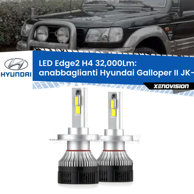 <p><strong>Kit anabbaglianti LED H4 per Hyundai Galloper II</strong> JK-01 1998 - 2003. </strong>Potenza smisurata, taglio di luce perfetto. Super canbus. Qualità Massima.</p>