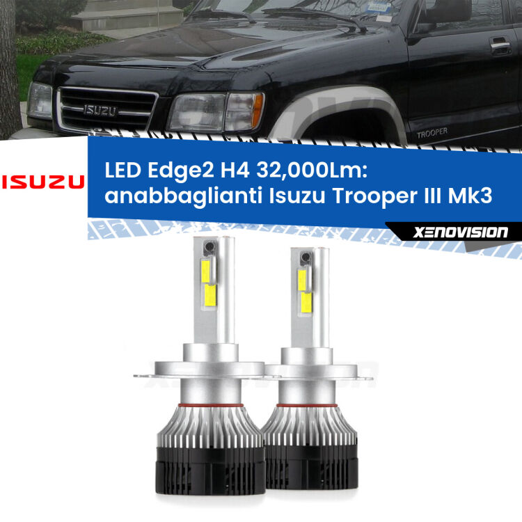 0 Anabbaglianti LED H4 32,000Lm per Isuzu Trooper III Mk3 2000 - 2006 <p><strong>Kit anabbaglianti LED H4 per Isuzu Trooper III</strong> Mk3 2000 - 2006. </strong>Potenza smisurata, taglio di luce perfetto. Super canbus. Qualità Massima.</p>