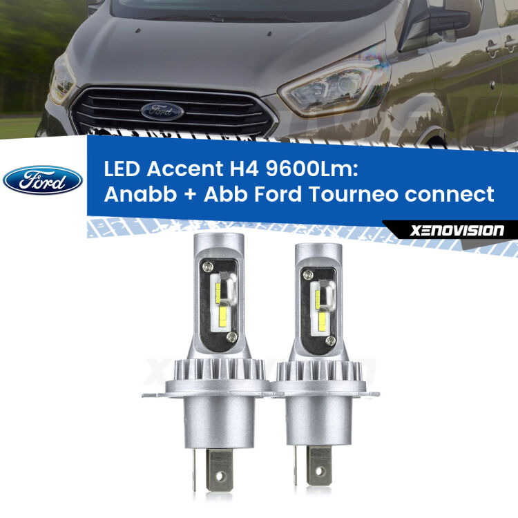 0 Anabbaglianti LED H4 9600Lm per Ford Tourneo connect 2002 - 2013 <strong>Kit LED per anabbaglianti + abbaglianti Tourneo connect</strong> 2002 - 2013.</strong> Coppia lampade <strong>H4</strong> doppia intensità senza ventola e ultracompatte per installazioni in fari senza spazi.