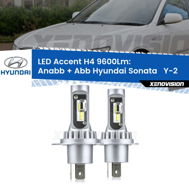 Anabbaglianti LED H4 9600Lm per Hyundai Sonata   Y-2 1988 - 1993 <strong>Kit LED per anabbaglianti + abbaglianti Sonata  </strong> Y-2 1988 - 1993.</strong> Coppia lampade <strong>H4</strong> doppia intensità senza ventola e ultracompatte per installazioni in fari senza spazi.