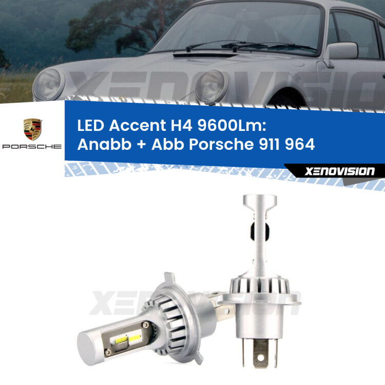 <strong>Kit LED per anabbaglianti + abbaglianti 911</strong> 964 1988 - 1993.</strong> Coppia lampade <strong>H4</strong> doppia intensità senza ventola e ultracompatte per installazioni in fari senza spazi.