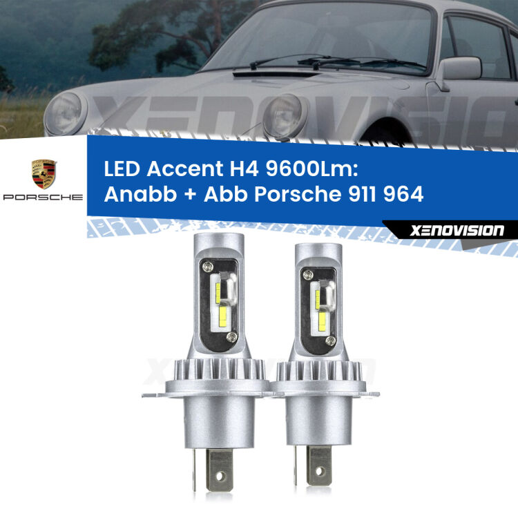 Anabbaglianti LED H4 9600Lm per Porsche 911 964 1988 - 1993 <strong>Kit LED per anabbaglianti + abbaglianti 911</strong> 964 1988 - 1993.</strong> Coppia lampade <strong>H4</strong> doppia intensità senza ventola e ultracompatte per installazioni in fari senza spazi.