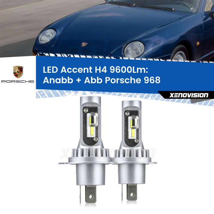 Anabbaglianti LED H4 9600Lm per Porsche 968  1991 - 1995 <strong>Kit LED per anabbaglianti + abbaglianti 968</strong>  1991 - 1995.</strong> Coppia lampade <strong>H4</strong> doppia intensità senza ventola e ultracompatte per installazioni in fari senza spazi.